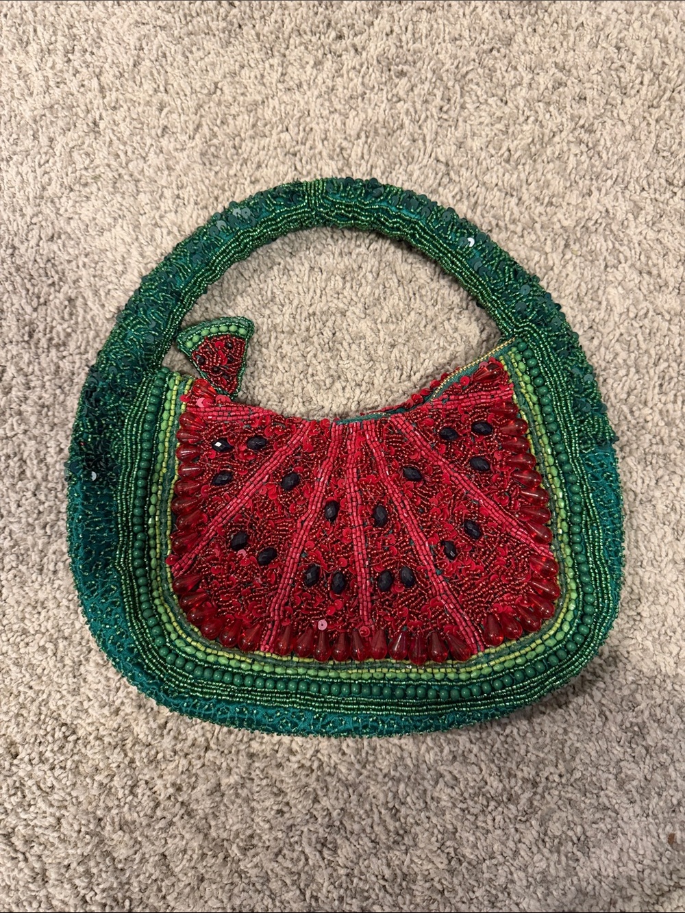 Beaded Watermelon Mini Shoulder Bag - Red & Green